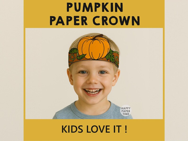 Pumpkin Paper Crown Headband Hat Craft Autumn Fall Thanksgiving Party Coloring Printable Kids Costume Favor Costume DIY - Instant Download image 4