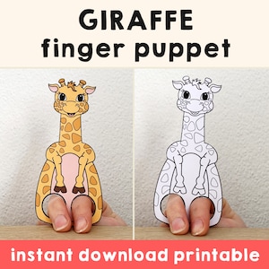 Giraffe Papier Basteln afrikanische Tier Fingerpuppe Kinder Basteln Geburtstag Party Kinder Ausmalpuppe - Instant Download