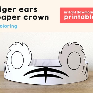 Tiger ears Paper Crown Party Coloring Printable Kids Craft | Etsy