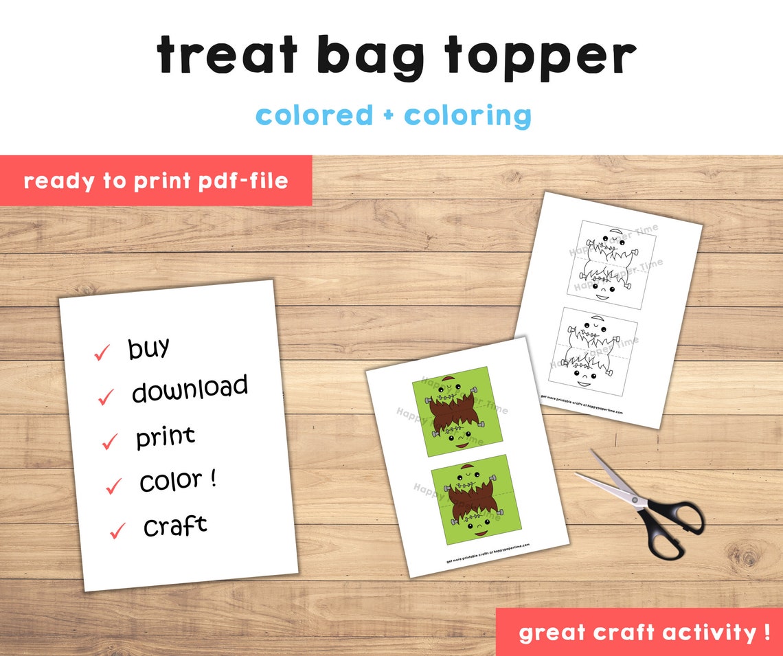 Frankenstein Treat Bag Topper Paper Craft Halloween Spooky Party ...