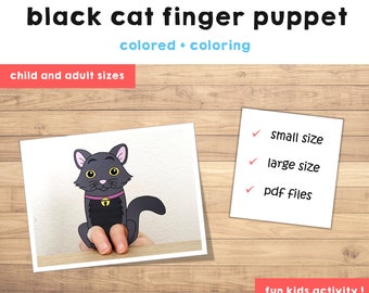 Black Cat Paper Craft Printable Halloween Spooky Day Finger Puppet