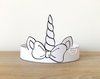 Licorne en papier couronne à colorier imprimable enfants artisanat Licorne princesse fête d'anniversaire imprimable faveur Costume bricolage imprimable téléchargement immédiat