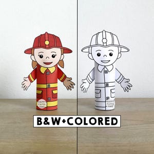 Feuerwehrmann Toilettenpapierrolle Handwerk Feuerwehrmann Party Färbung druckbare Dekoration Kinder Karriere Tag Gemeinschaft Helfer schneiden DIY - sofort zum Downloaden