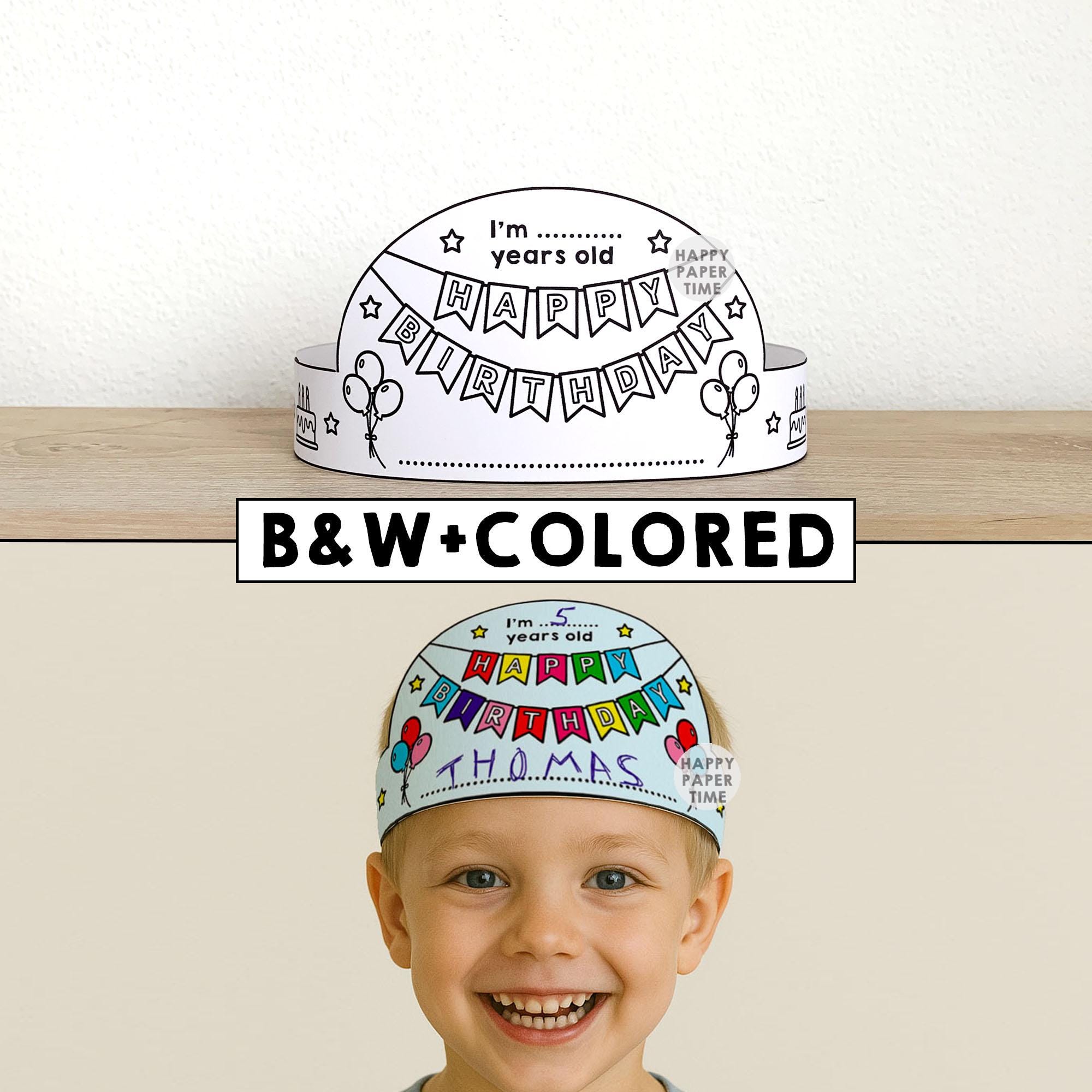 Happy Birthday Paper Crown Party Activity Printable Kids Coloring Craft ...