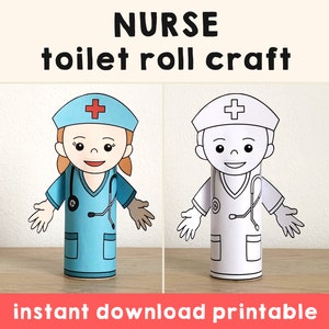 Rolo de papel higiênico para enfermeira, artesanato, médico, festa, decoração para impressão, dia de carreira infantil, ajudantes da comunidade, corte, download instantâneo
