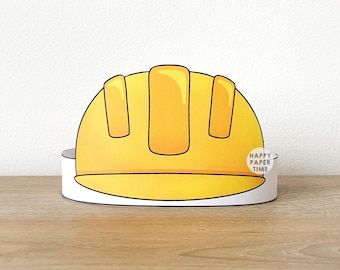 Construction worker builder helmet Paper Crown Party Printable Kids Craft Costume Birthday Printable Favor Template - Instant Download