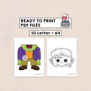 Sac en papier Frankenstein marionnette imprimable Halloween artisanat activité pâte à découper coloriage anniversaire cadeau de fête téléchargement immédiat image 4