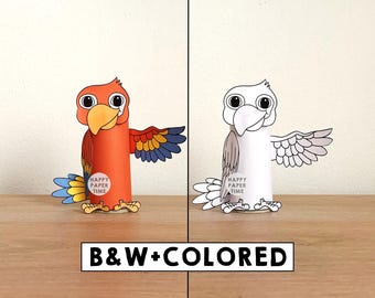 Papegaai Toiletpapierrol Ambachtelijk Vogel Huisdieren Dier Feestkleuring Afdrukbare decoratie Kinderen spelen Knipsellijm DIY - direct downloaden