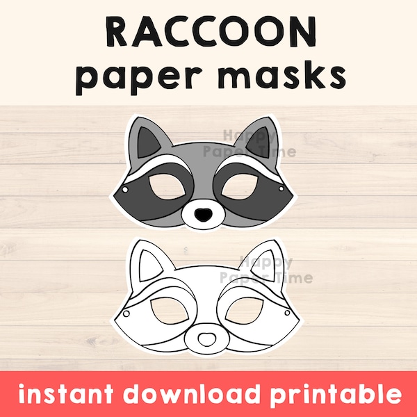 Raccoon Mask Raccoon Costume Animal Mask Printable Party Favor Woodland Party Printable Mask Kids Party Favor Printable - Instant Download
