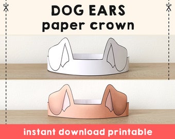 Dog ears Paper Crown Party Coloring Printable Kids Craft Puppy Costume Birthday Printable Favor Costume DIY - Instant Download