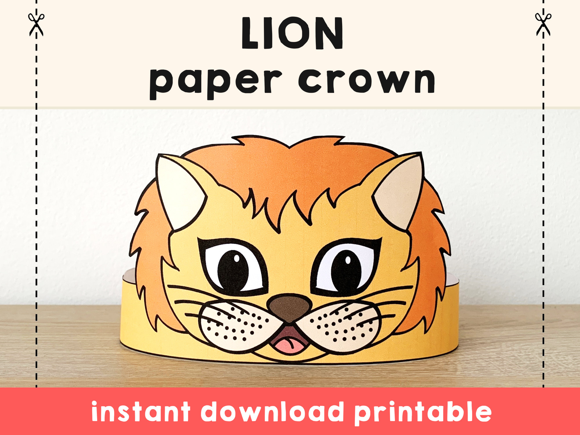 Lion Paper Crown Party Printable Kids Craft Lion Birthday Gift Favor Animal Crown Printable Lion Costume DIY Printable Instant Download