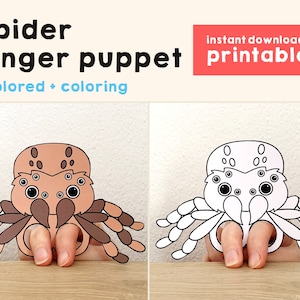 Spider paper craft printable Finger Puppet Bug template Kids Craft activity Animal Birthday Party Coloring paper print - Instant Download