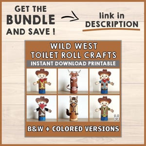 Cowboy Toilet Paper Roll Craft Wild West Party Coloring Printable Decoration Kids Cut No Prep, Instant Download image 6