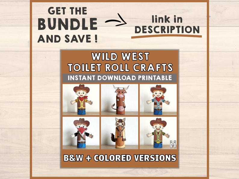 Cowboy Toilet Paper Roll Craft Wild West Party Coloring Printable Decoration Kids Cut No Prep, Instant Download image 6