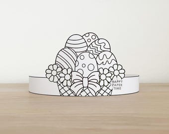 Easter Eggs Basket Paper Crown Coloring Headband Easter Cut Out Party Activity Printable Kids Craft Costume Favor Instant Download