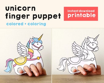 Unicorn paper craft printable Finger Puppet Kids Craft Unicorn Birthday Party Craft Kids Coloring Unicorn Puppet Printable Instant Download