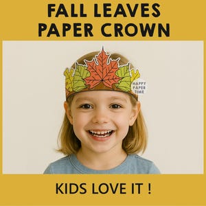 Fall Leaves Paper Headband Crown Thanksgiving Autumn Party Coloring Printable Kids Craft Costume Printable Favor Costume - Instant Download image 4