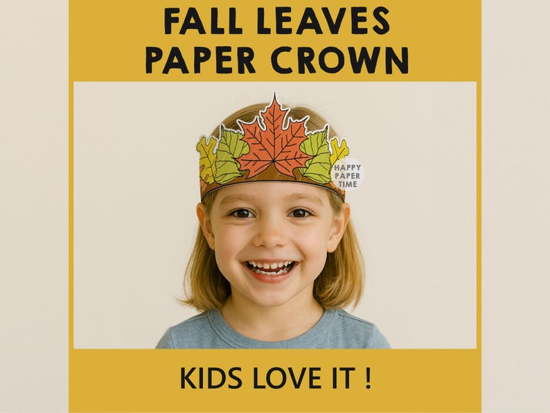 Fall Leaves Paper Headband Crown Thanksgiving Autumn Party Coloring Printable Kids Craft Costume Printable Favor Costume - Instant Download image 4