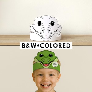 Crocodile Paper Crown Party Coloring Printable Kids Craft Safari Birthday Decor Printable Favor pdf Costume DIY Printable Instant Download