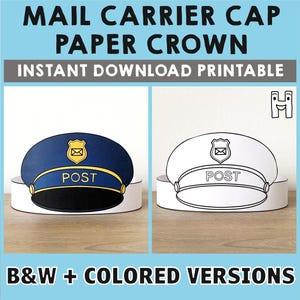 Gorro de cartero, sombrero, corona de papel, fiesta, colorear, imprimible, manualidad para niños, disfraz comunitario, cumpleaños, imprimible, recuerdo, PDF, disfraz, bricolaje, descarga instantánea