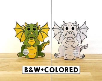 Dragon Toilet Paper Roll Craft Medieval Fantasy Party Coloring Printable Decoration Kids Play Cut out Glue DIY - Instant Download