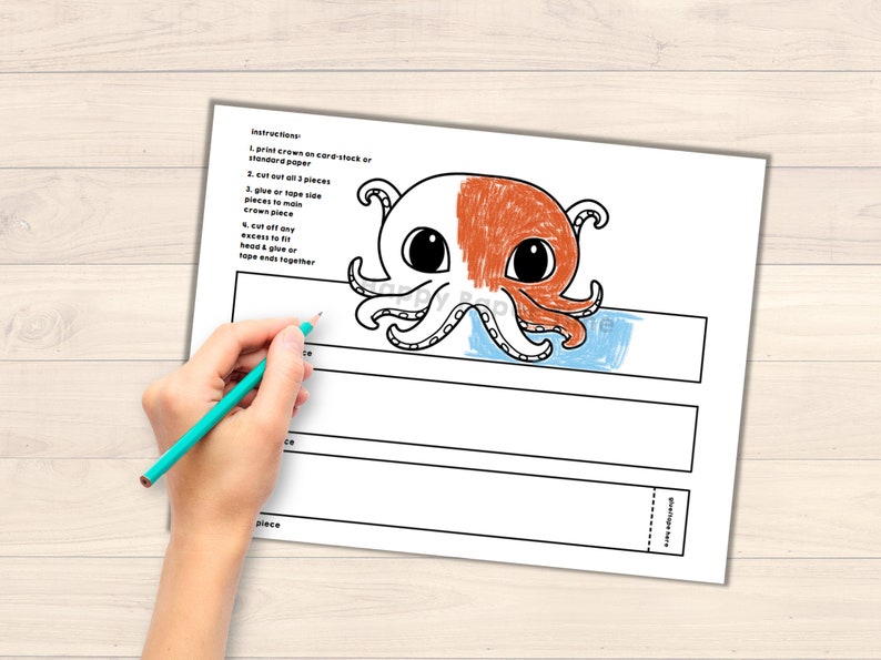 Octopus Paper Crown Party Coloring Printable Party Hat Kids Craft Ocean ...