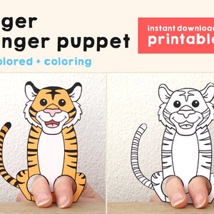 Tiger paper craft printable Asian animal Finger Puppet Kids Craft Birthday Party Kids Coloring Puppet - Instant Download
