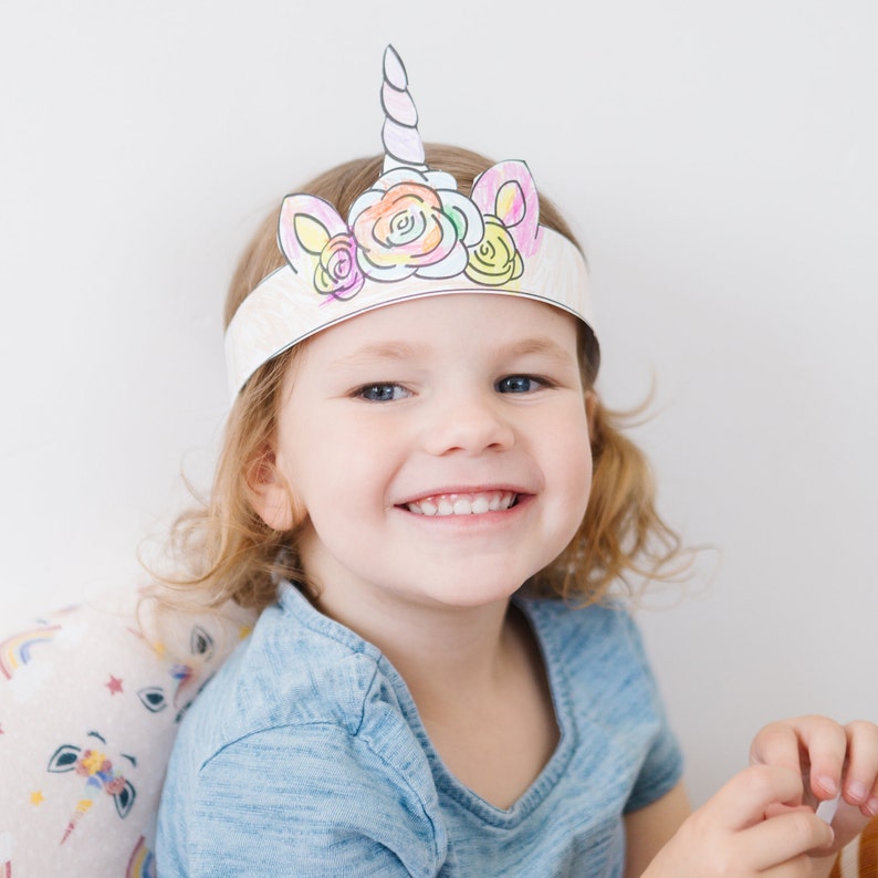 unicorn paper crown coloring printable kids craft unicorn etsy