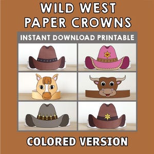 Wild West Paper Crown Headband Cowboy Sheriff Cowgirl Party Activity Printable Kids Craft Costume Favor Instant Download