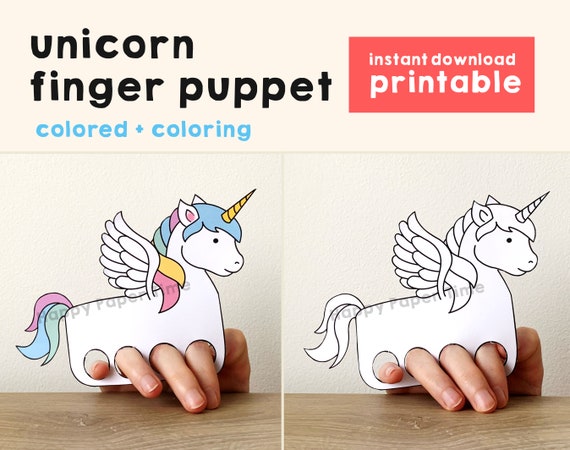 unicorn paper craft printable finger puppet kids craft unicorn etsy
