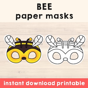 Bee Mask Costume Animal Mask Printable Party Favor Insect Halloween Party Printable Mask Kids Party Favor Printable - Instant Download