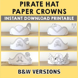 Corone di carta da pirata, costume da pappagallo da capitano pirata, stampabile, fai da te, per feste, fascia per capelli per bambini, cappello di carta, bomboniera di compleanno, da colorare, da scaricare