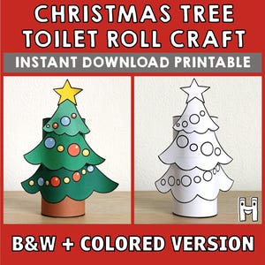 Albero di Natale con rotolo di carta igienica, lavoretto per feste di Natale, da colorare, stampare, decorazione per bambini, vacanze invernali, gioco, taglio, fai da te - Download immediato