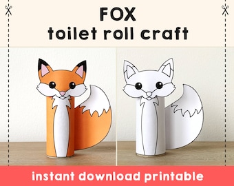 Fox Toilet Paper Roll Craft Forest Woodland Party Coloring Printable Decoration Kids Wild Play Cut out Glue DIY - Instant Download