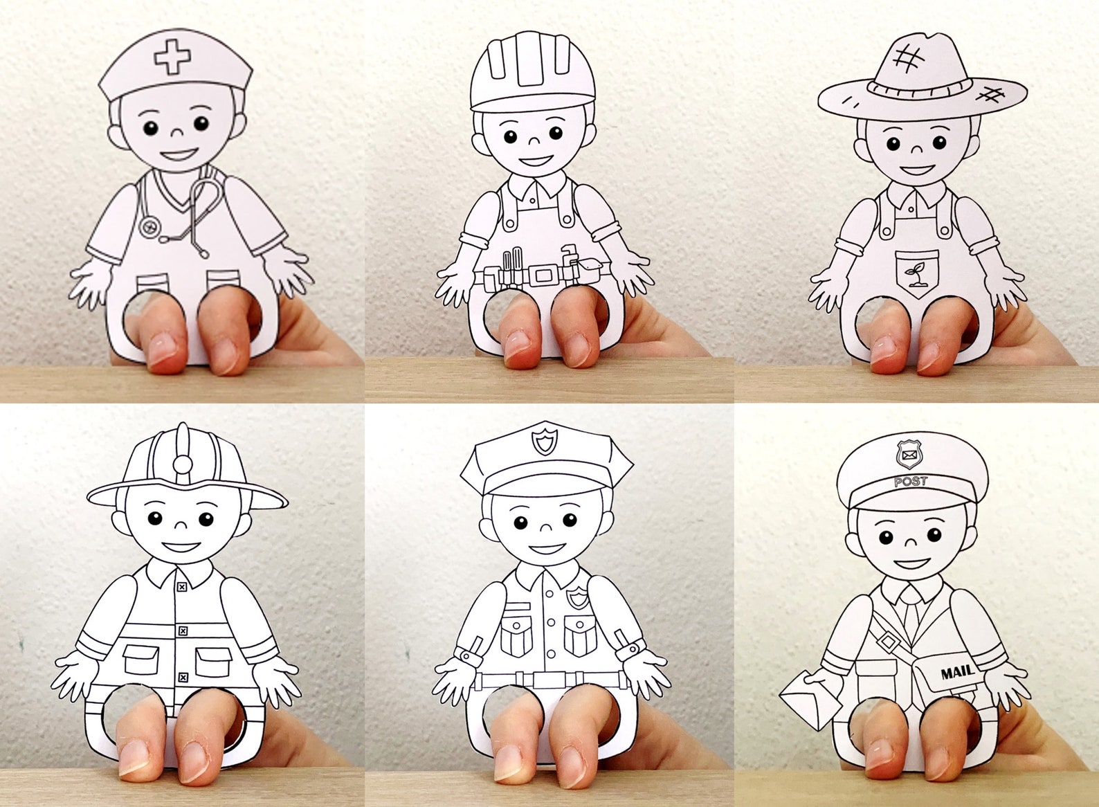Community Helpers Paper Craft Printable Finger Puppet Template Kids