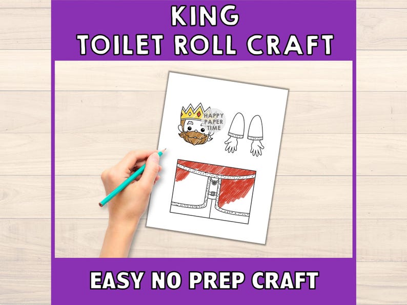 King Toilet Paper Roll Craft Medieval Fantasy Party Coloring Printable Decoration Kids Play Cut out Glue DIY - Instant Download image 3