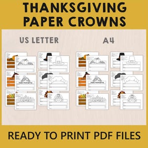 Thanksgiving Paper Crowns Headbands Craft Activity Hats Printable Kids Fall Autumn Party Favor Costume DIY Template - Instant Download image 3
