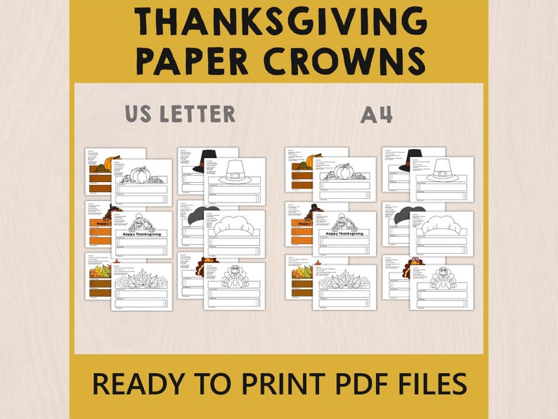 Thanksgiving Paper Crowns Headbands Craft Activity Hats Printable Kids Fall Autumn Party Favor Costume DIY Template - Instant Download image 3