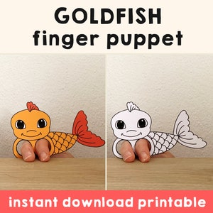 Goldfish paper craft printable pet animal Finger Puppet Activity Kids Craft Birthday Party Kids Coloring Puppet - Instant Download