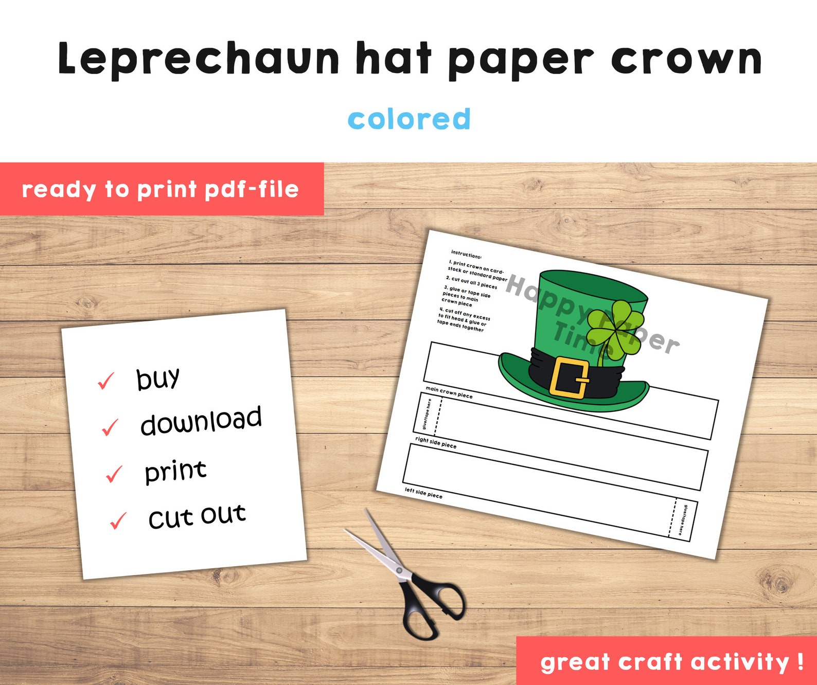 Leprechaun Hat Paper Crown Headband St Patrick's Day Party Activity ...