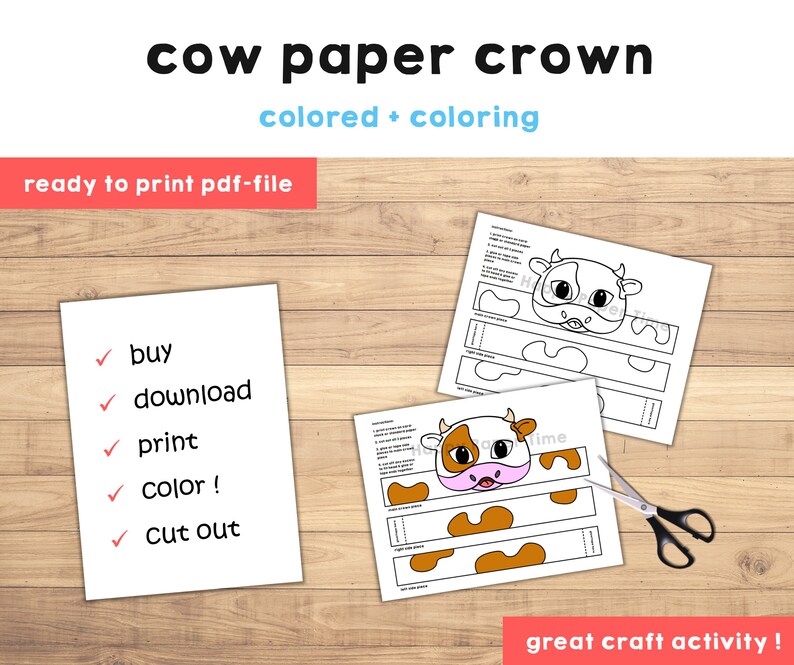 Cow Paper Crown Template Coloring Activity Printable Kids - Etsy