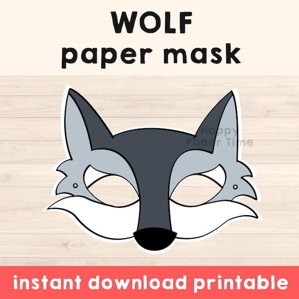 Costume de loup Animal Mask - Wolf Mask - Wolf Party - Animal Printable Mask - Woodland Mask - Instant Download