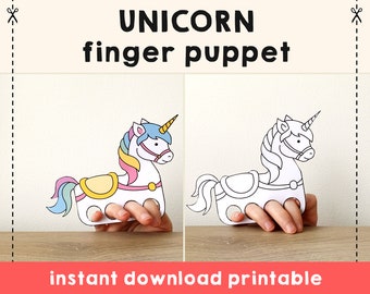 Unicorn paper craft printable Finger Puppet Kids Craft Unicorn Birthday Party Craft Kids Coloring Unicorn Puppet Printable Instant Download