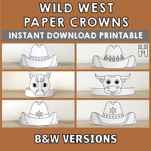 Wilder Westen Papier Krone Färbung Stirnband Cowboy Sheriff Cowgirl Party Aktivität druckbare Kinder Handwerk Kostüm gefallen Sofort Download