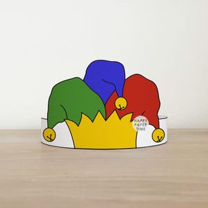 Jester Paper hat crown template Fantasy Medieval Party Headband Coloring Printable Kids Craft Birthday Favor favor DIY - Instant Download