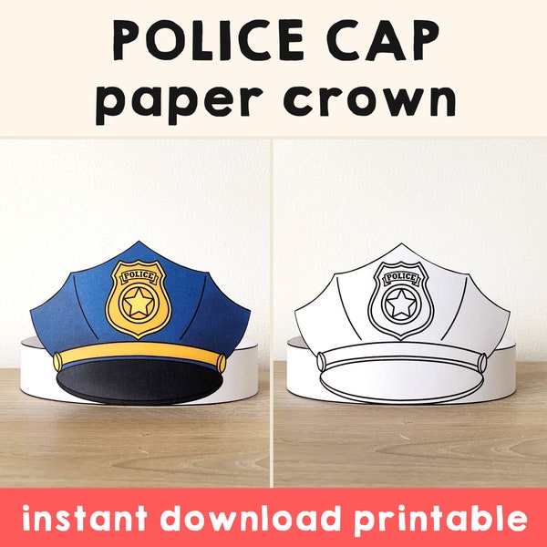 Police Cap hat Paper Crown Party Coloring Printable Kids Craft Policeman Costume Birthday Printable Favor pdf Costume DIY Instant Download