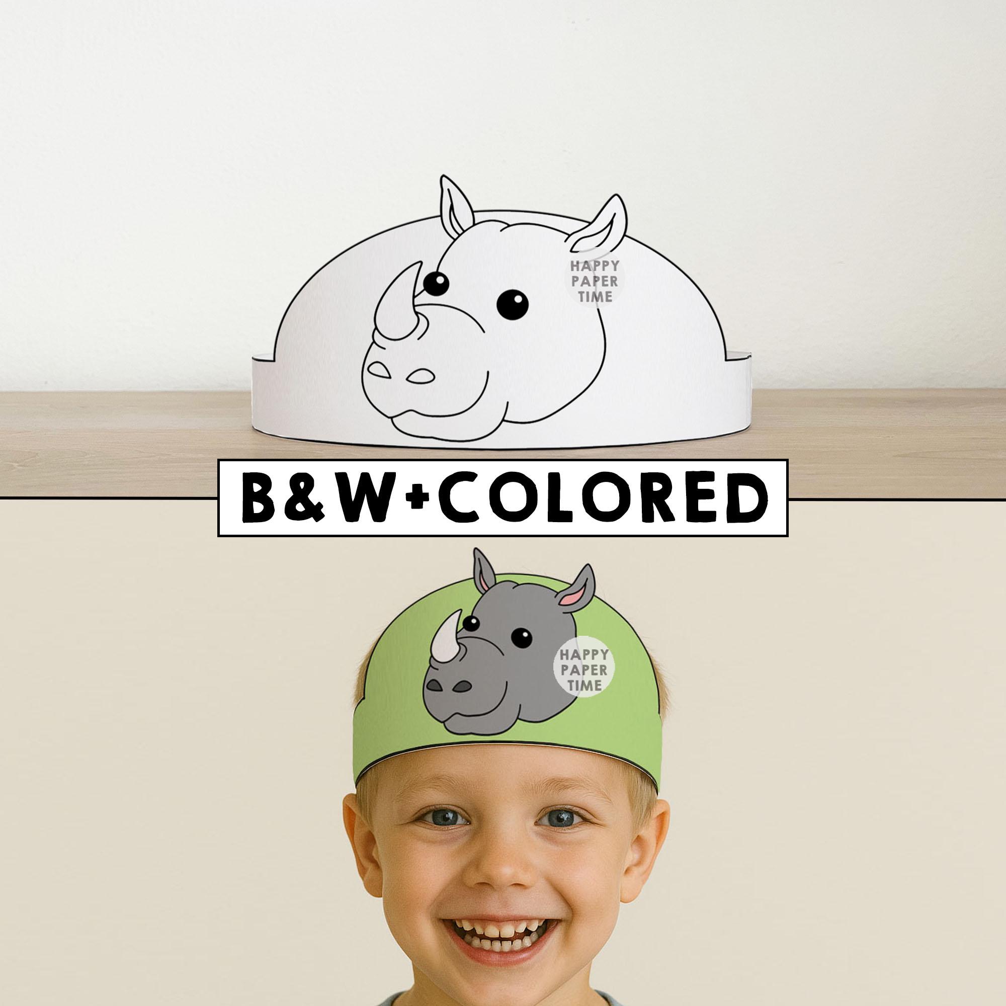 Rhino Paper Crown Party Coloring Printable Kids Craft Safari African ...