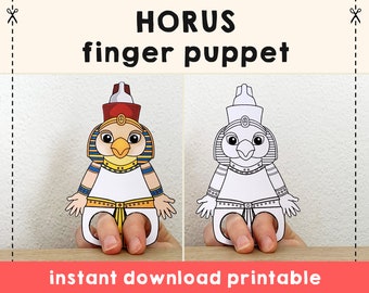 Horus paper craft printable ancient Egypt Finger God Puppet Kids Craft Birthday Party Kids Coloring Puppet - Instant Download