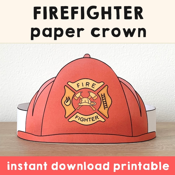 Firefighter helmet Paper Crown Party template Printable Kids Craft Fireman Costume Birthday Printable Favor Costume DIY - Instant Download