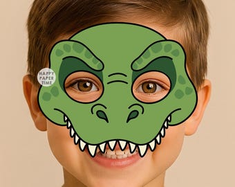 Máscara de papel de T-rex, disfraz de dinosaurio, manualidad de Jurassic Activity, recuerdo de fiesta, máscara de animal prehistórico imprimible - Descarga instantánea en PDF